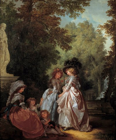 公園の女性と子供たち ルイ＝ロラン・トリヌケスの絵画（1746年頃～1800年頃） 18世紀 日。0,61x0,33 m. 作： Louis Rolland Trinquesse