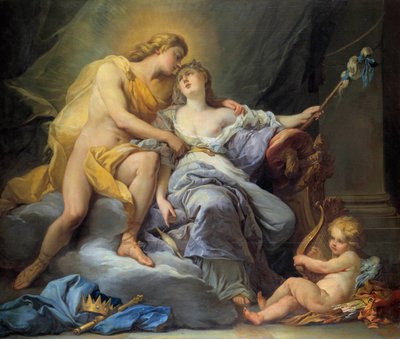 レウコトーを撫でるアポロン アントワーヌ・ボワゾ（1702-1782）の絵画 1737年 薄暗い。1.67 x 2 m トゥール、美術館 作： Louis Simon Boizot