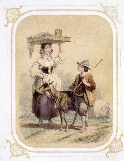 イタリア人と農民の羊飼い-Louis Lassalle画「Album du jeune voyageur」にて 作： Louis Simon Lassalle
