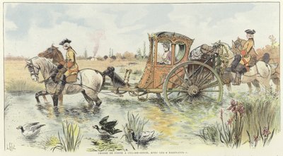 馬車に乗って川を渡る女性 作： Louis Vallet