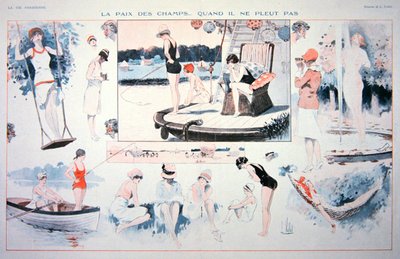 田舎の平和な時間....、雨が降っていないときに！ 1930年頃（カラーリトグラフ） 作： Louis Vallet