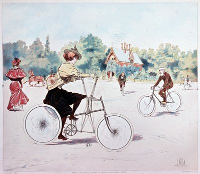 自転車に乗る女性 - L. Valletによるドローイング 作： Louis Vallet