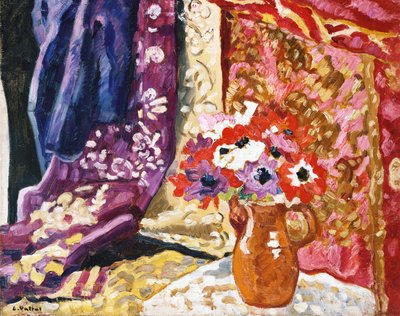 カーテン付きアネモネ 作： Louis Valtat