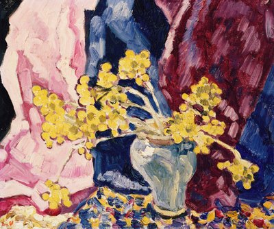 青い花瓶、黄色い花とカーテン、1938年頃（キャンバスに油彩） 作： Louis Valtat