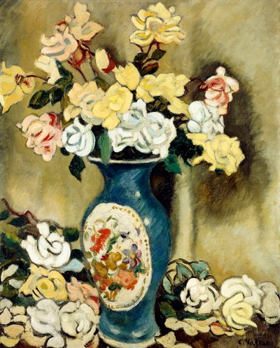 Buquê de rosas vermelhas em um vaso azul, c.1920 (óleo sobre tela) 作： Louis Valtat