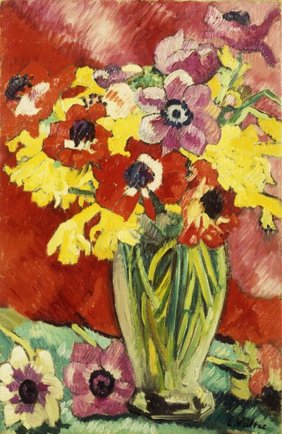 アネモネと水仙のクリスタル花瓶。 花瓶 クリスタル、アネモネとジョンキル 作： Louis Valtat