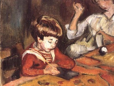 宿題をしている小さな男の子 作： Louis Valtat