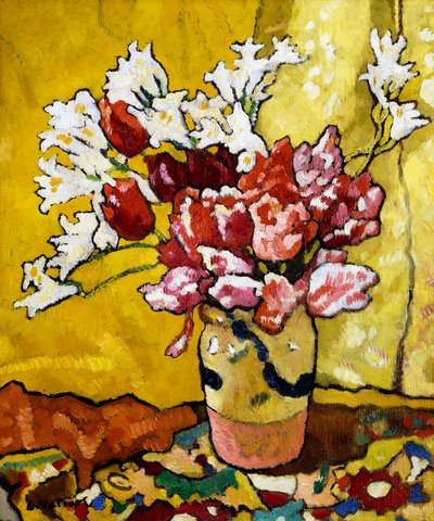 花瓶、チューリップ、白い花 作： Louis Valtat