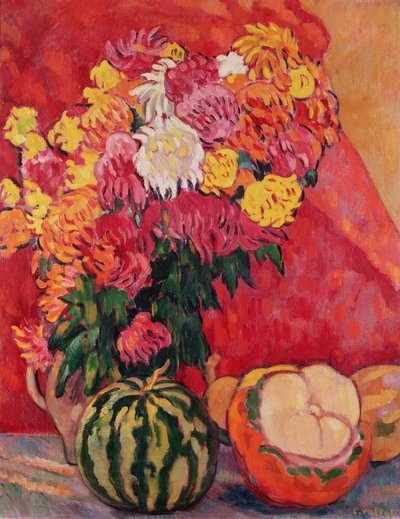 メロンとゼラニウムの花瓶 作： Louis Valtat