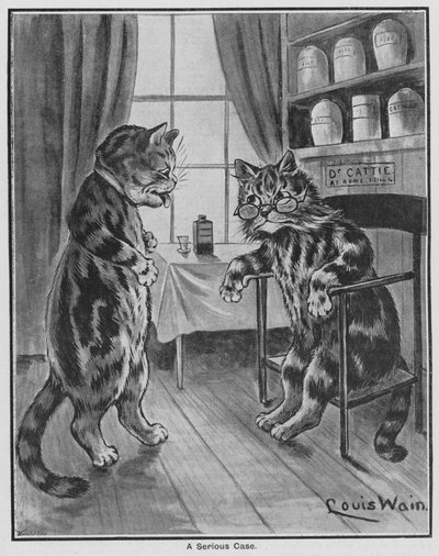 A Serious Case (エングレービング) 作： Louis Wain