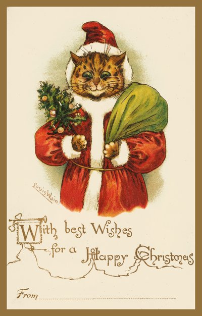 ファザー・クリスマスの衣装を着た猫（クロモリト 作： ルイス・ウェイン