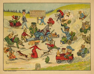 様々な自動車に乗る猫たち。 作： Louis Wain