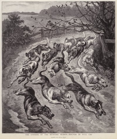 猟期を迎えた猟犬の鳴き声（リトグラフ 作： Louis Wain