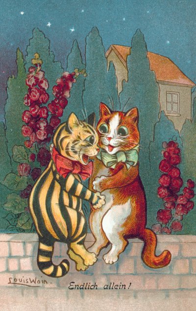 ユーモラスな猫のポストカード（カラーリトグラフ） 作： Louis Wain