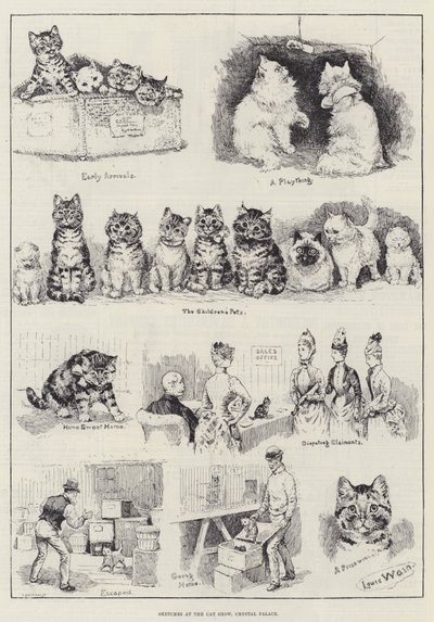 クリスタルパレスの猫ショーでのスケッチ 作： Louis Wain