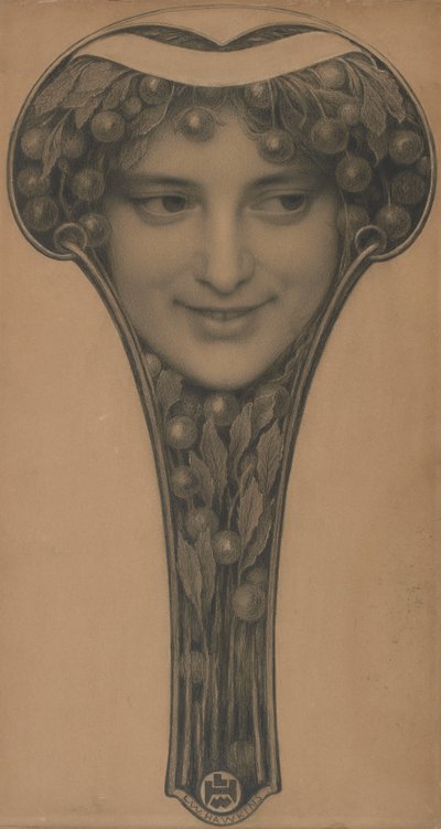 仮面、1900年頃（薄茶色の紙に黒いチョークと鉛筆） 作： Louis Welden Hawkins