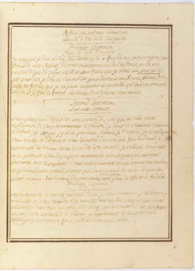 「ル・ドク・ド・ラ・ヴォーギョン氏へのインタビューの反省」、直筆原稿、1767年1月から1769年初頭 作： Louis XVI