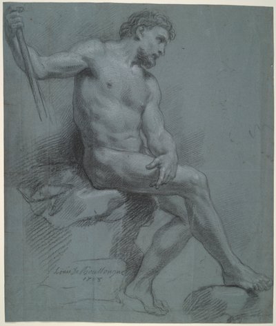 横顔の着席男性ヌード 作： Louis de Boullogne the Younger
