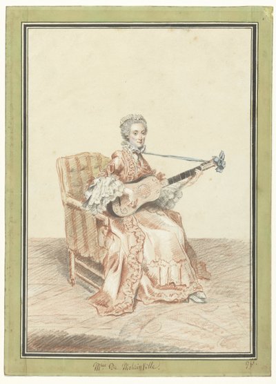 ギターを弾くモンタンヴィル夫人の肖像 作： Louis de Carmontelle