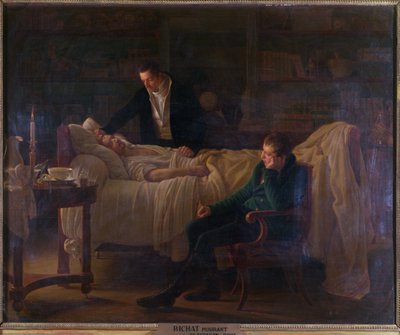 医師エスパロンとフィリベールジョセフルー（1780-1854）に囲まれて死ぬマリーフランソワザビエルビチャ（1771-1802） 作： Louise Marie Jeanne Hersent
