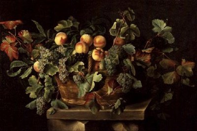 桃と葡萄の静物画 作： Louise Moillon