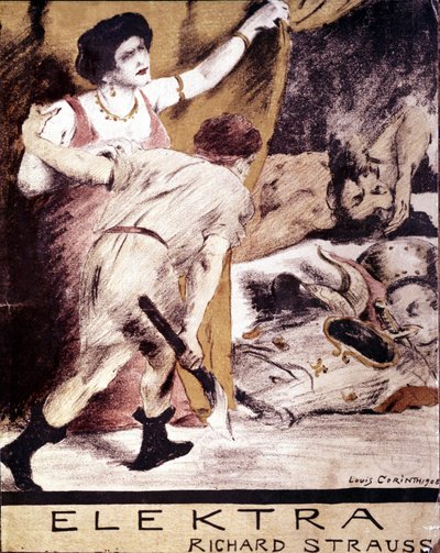 リヒャルト・シュトラウス、1908年にルイ・コリンスが描いた「エレクトラ」の楽譜のイラスト。ミラノの個人コレクション。 作： Lovis  Corinth