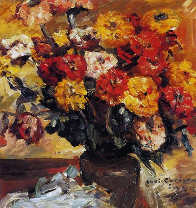 花瓶の中の百日草 作： Lovis  Corinth