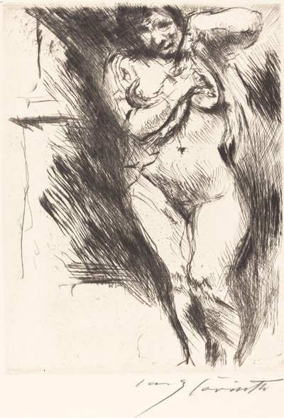 1921年、シャツを着た女性が脱いでいるヌード。 作： Lovis Corinth
