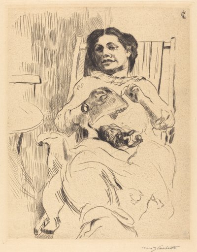 針仕事を持つ女性 作： Lovis Corinth