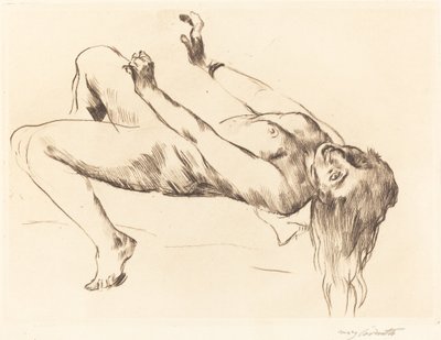 横たわる女性のヌード—「ヨセフとポティファルの妻」のための習作) 作： Lovis Corinth