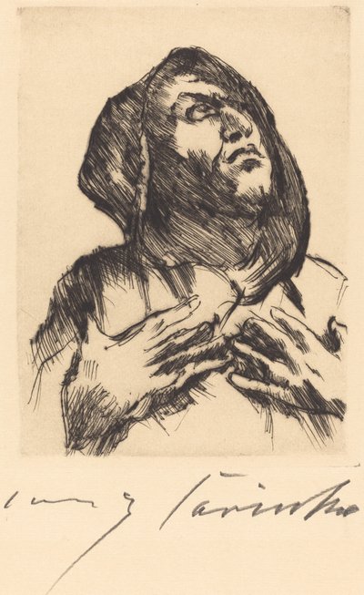 上を見つめる修道士 作： Lovis Corinth