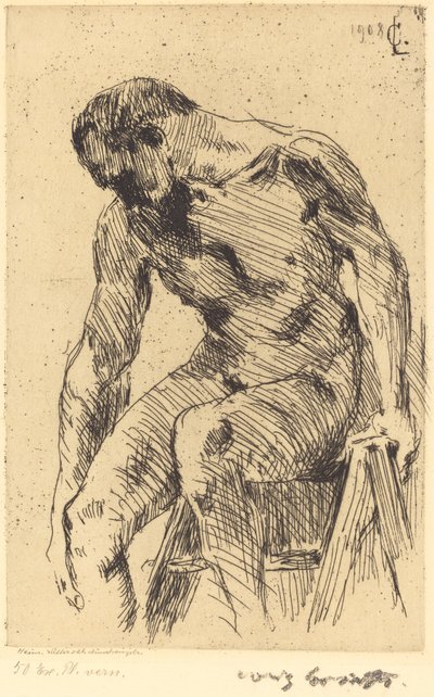 座った男性のヌード」1908年 作： Lovis Corinth