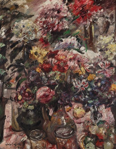 菊とアマリリスのある静物 作： Lovis Corinth