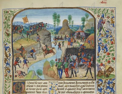 英スコットランド戦争: タイン川を渡るイギリス人、1470～1475年頃。 作： Loyset Liedet