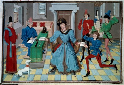Loyset Liedet（1448年から1478年の間に活躍）の写本「Renaud de Montauban」または「Les quatre fils Aymon」から、ミニチュアの使者の到着。Ms.5073。15世紀 パリ、アルセナル図書館 作： Loyset Liedet