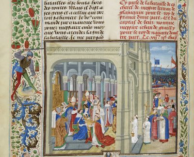 1364 年 5 月 19 日、1470 ～ 1475 年頃のフランスのシャルル 5 世の戴冠式。 作： Loyset Liedet