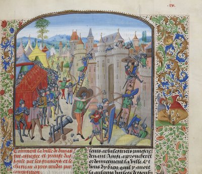1377 年、1470 ～ 1475 年頃のフランス軍によるデュラス城の包囲。 作： Loyset Liedet