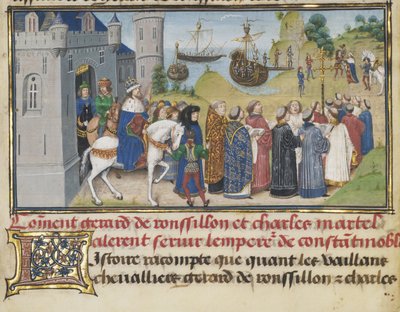 ルシヨンとマルテルを迎えるビザンチン皇帝、1468年-1470年 作： Loyset Liedet
