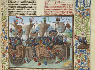 ガーンジー島の海戦、1342 年、1470 ～ 1475 年頃。 作： Loyset Liedet