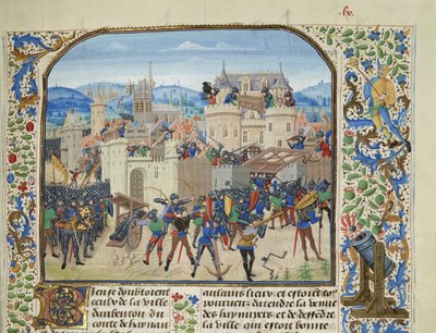 ウィリアム 2 世、エノー伯爵、1340 年、1470 年から 1475 年頃のオーバントンを占領して破壊。 作： Loyset Liedet