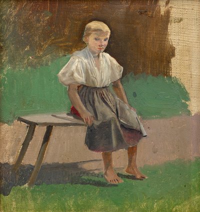 座っている農民の少女の研究 作： Laszlo Mednyanszky