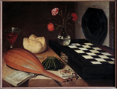 チェスのある静物画 リュバン・ボーギン（1612/1613-1663）作 17世紀 日0,55x0,73 m 作： Lubin Baugin