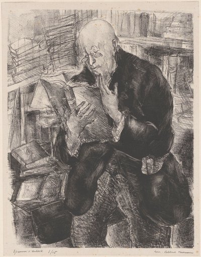 図書館で読書する男性 作： Luc Albert Moreau (signed by artist)