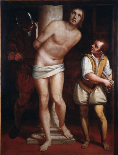 柱の上のキリスト、または洗礼を受けるキリスト ルカ・カンビアソ（1527-1585）による絵画 薄さ171x130cm ゲネス、ストラーダ・ヌオーヴァ美術館（元パラッツォ・ビアンコ）。 作： Luca Cambiaso