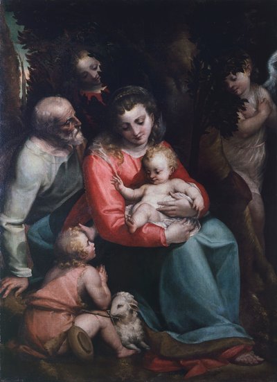 ルカ・カンビアソ（1527-1585）の「聖人と子を持つ聖母」。 作： Luca Cambiaso