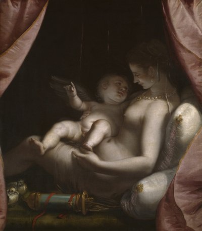 金星とキューピッド、c。 1570年。 作： Luca Cambiaso