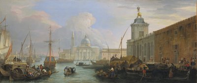 ドガーナとサン ジョルジョ島の遠景を望むヴェネツィアのバチーノ。 1709年。 作： Luca Carlevarijs