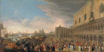 1706年のフランス大使のヴェネツィアへの入場 1706 年 5 月 10 日のフランス大使として、アベ・ド・ポンポンヌとして知られるアンリ・シャルル・アルノー・ド・ポンポンヌがヴェネツィアに入る儀式 作： Luca Carlevarijs
