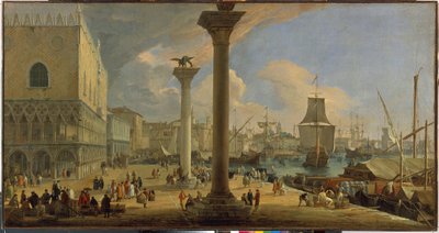 The Molo and the Ducal Palace (ベニス、イタリア) - ルカ・カルレバリス (1663-1730) 作、キャンバスに油彩、1710年頃、64x121 cm - デュカル宮殿のあるモロ、ルカ・カルレバリス作のキャンバスに油彩 - エルミタージュ国立美術館、セント-ピーターズバーグ 作： Luca Carlevaris