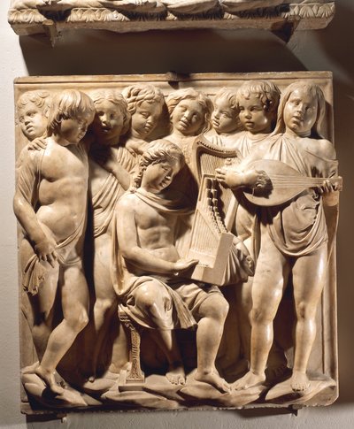 Laudate Eum in chordis et organo (Salmo 150, Laudate Dominum) オルガン、ハープ、リュートで歌う少年たちのパネル。 作： Luca Della Robbia